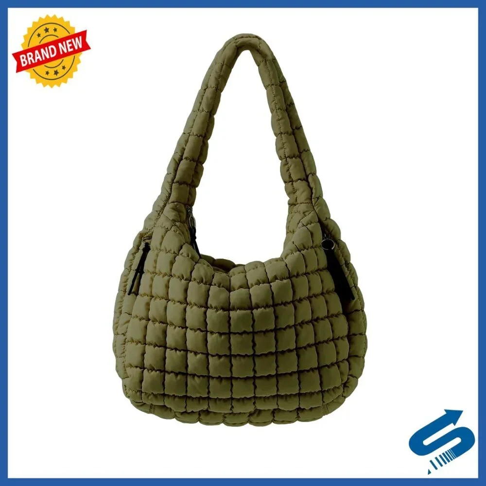 Large Puffer Quilted Nylon Tote Crossbody Shoulder Bag Hobo Purse